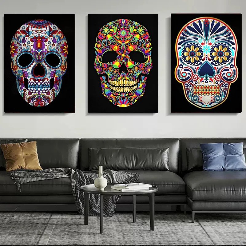 Мексиканский абстрактный красочный постер с головой черепа холст картина День