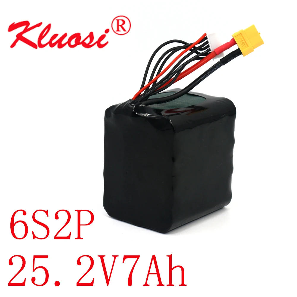 

KLUOSI 25.2V High Capacity UAV Rechargeable Li-ion Battery 7Ah 6S2P 24V For Various RC Airplane Drone Quadrotor XH2.54-7P XT60