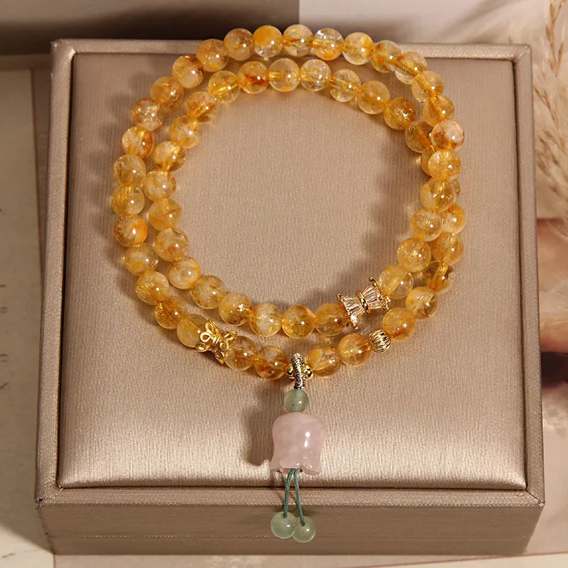 Alluring Golden Energy Crystal Beaded Bracelet Citrine Empowering and Fortune Healing Bracelets with Good Luck