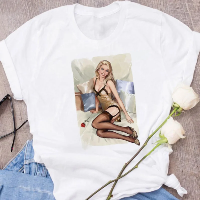 

Summer Women's Short Sleeve T-shirt New Trend Sexy Hand-painted Girl Printed Large Size Shirt Fashion Girl Crewneck T Shirts