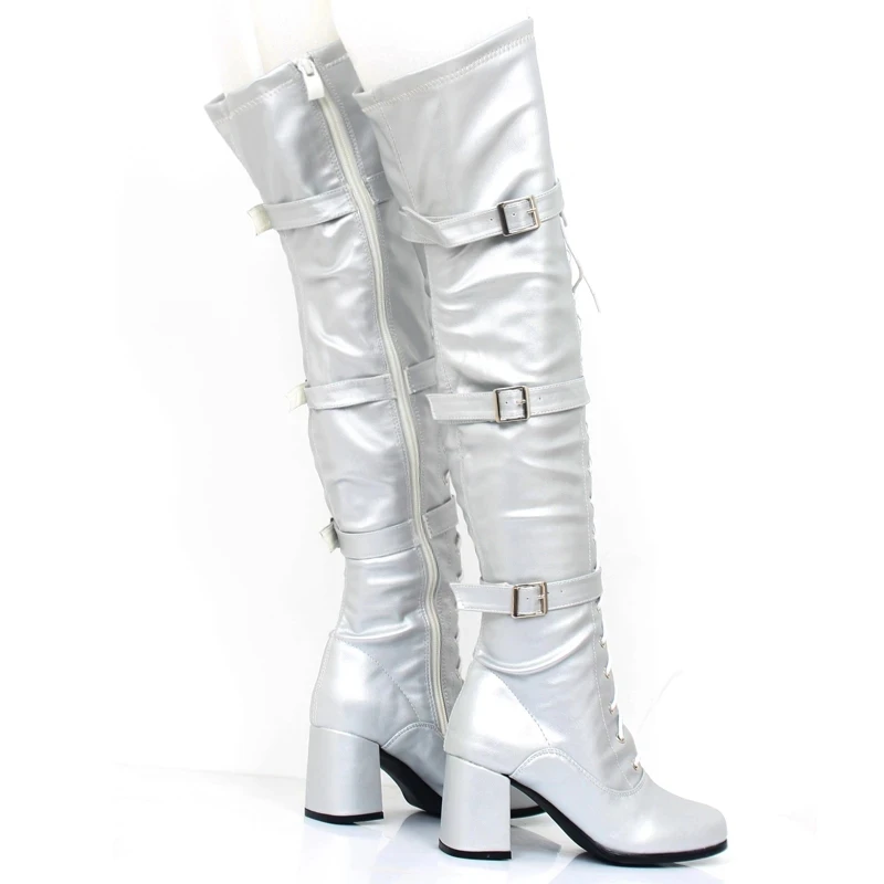 2023 New Fashion Over-The-Knee Thick Heel Buckle Strap Zip Patent Leather Thigh High Boots Go Go Shoes Custom Colors