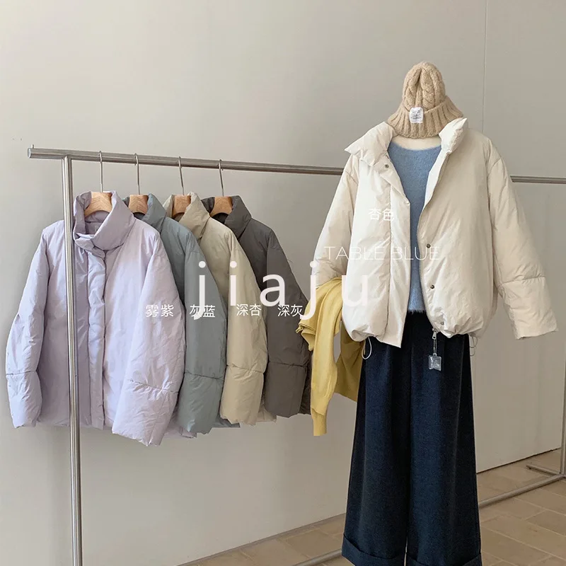 Корейский пуховик с воротником-стойкой женский зимний 2024 свободный простой