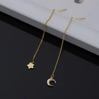 2pcspair trendy long chain earring for women fashion ear stud gold color star moon pendant drop earring jewelry accessories