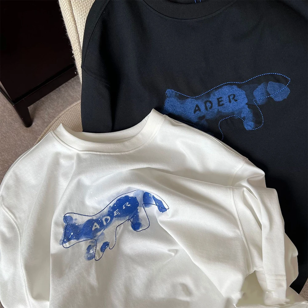 

2023 New Spring Summer Maison Kitsunes Letter Short Sleeve Korean Oversize Loose Couple Half Sleeve ADERs T-shirt