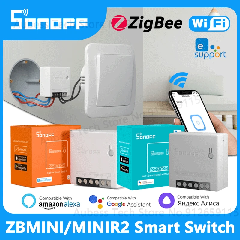 

Умный выключатель SONOFF ZigBee/Wi-Fi ZBMINI/MINIR2 eWeLink, Домашняя автоматизация, «сделай сам», модуль выключателя света для Alice Alexa Google Assistant