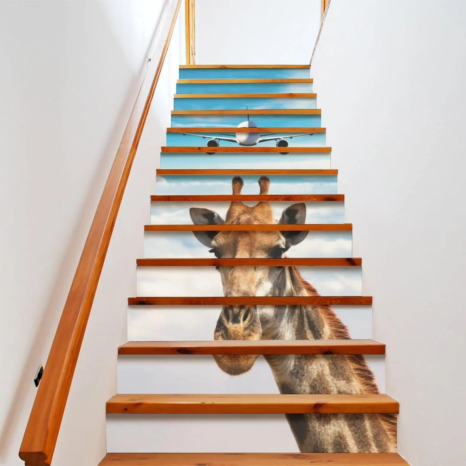 

Giraffe Stair Stickers Lovely Wild Animal Leaf Staircase Riser Decals Airplane Sky Stairway Murals Home Step Decor Self-Adhesive