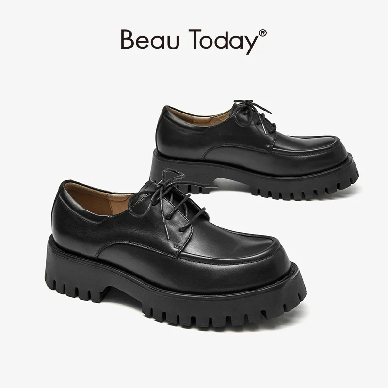 

Casual Shoes Women Genuine Cow Leather Round Toe Lace Up Spring Autumn Chic Female Platform Derby Shoes Handmade 21871
