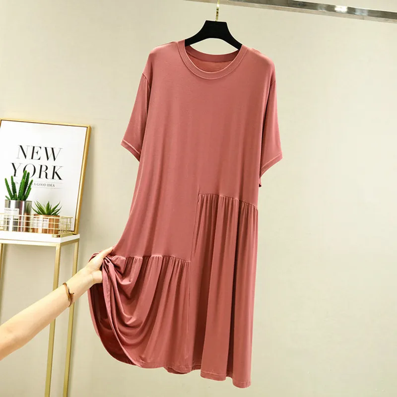Summer Casual/Sexy Nightgown For Pregnant Women Elastic Nightdress Women's Modal O-Neck Short Sleeve Nightwear Fashion Big Size