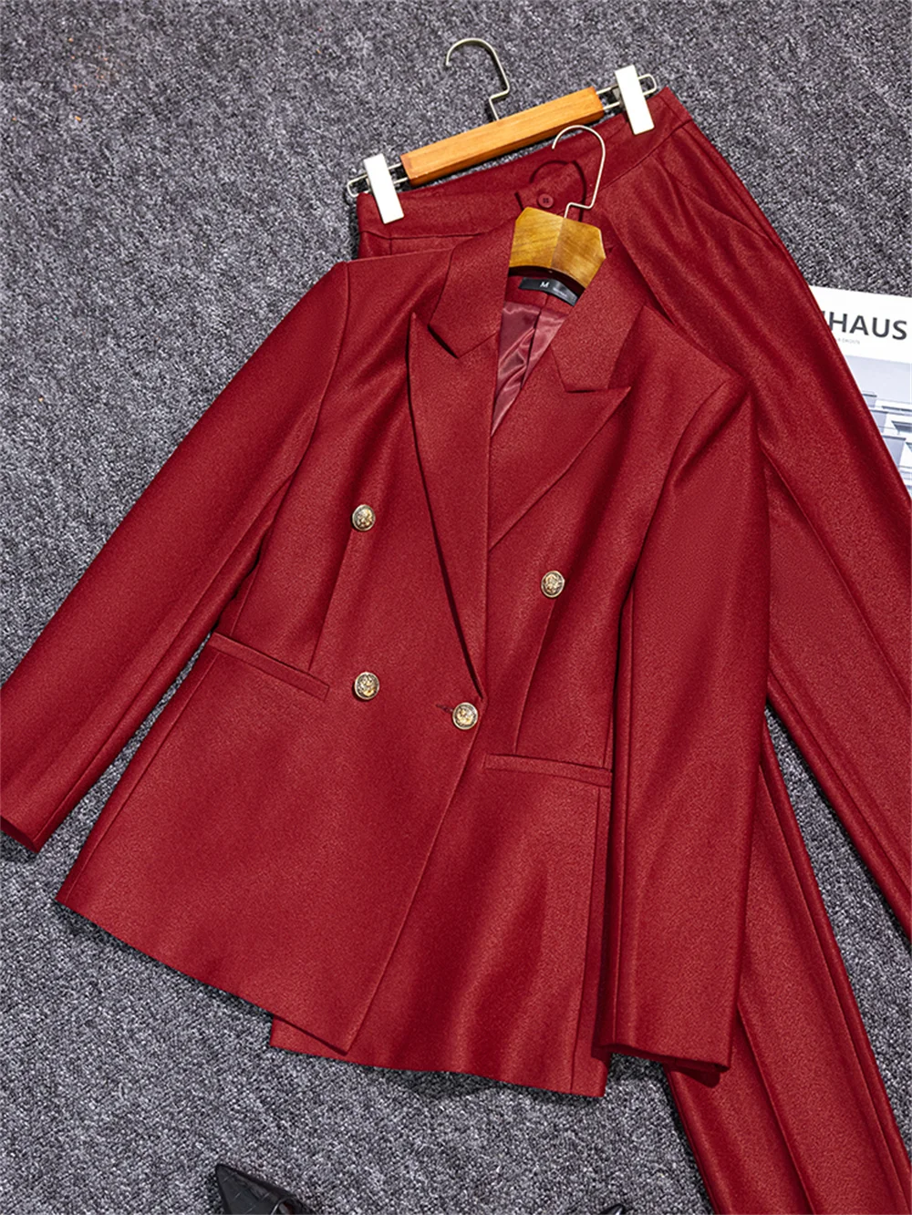 Women Pant Suit 2023 New in High Quality Red Green Single Breasted Jacket Ladies Business Formal Blazer And Trouser 2 Piece Set