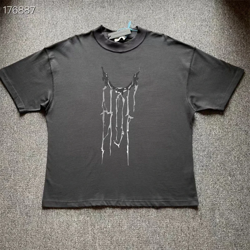 

2023ss Arnodefrance Liquid Metal Vintage ADF T Shirt Men Women Unisex Loose Black Washed T-shirts