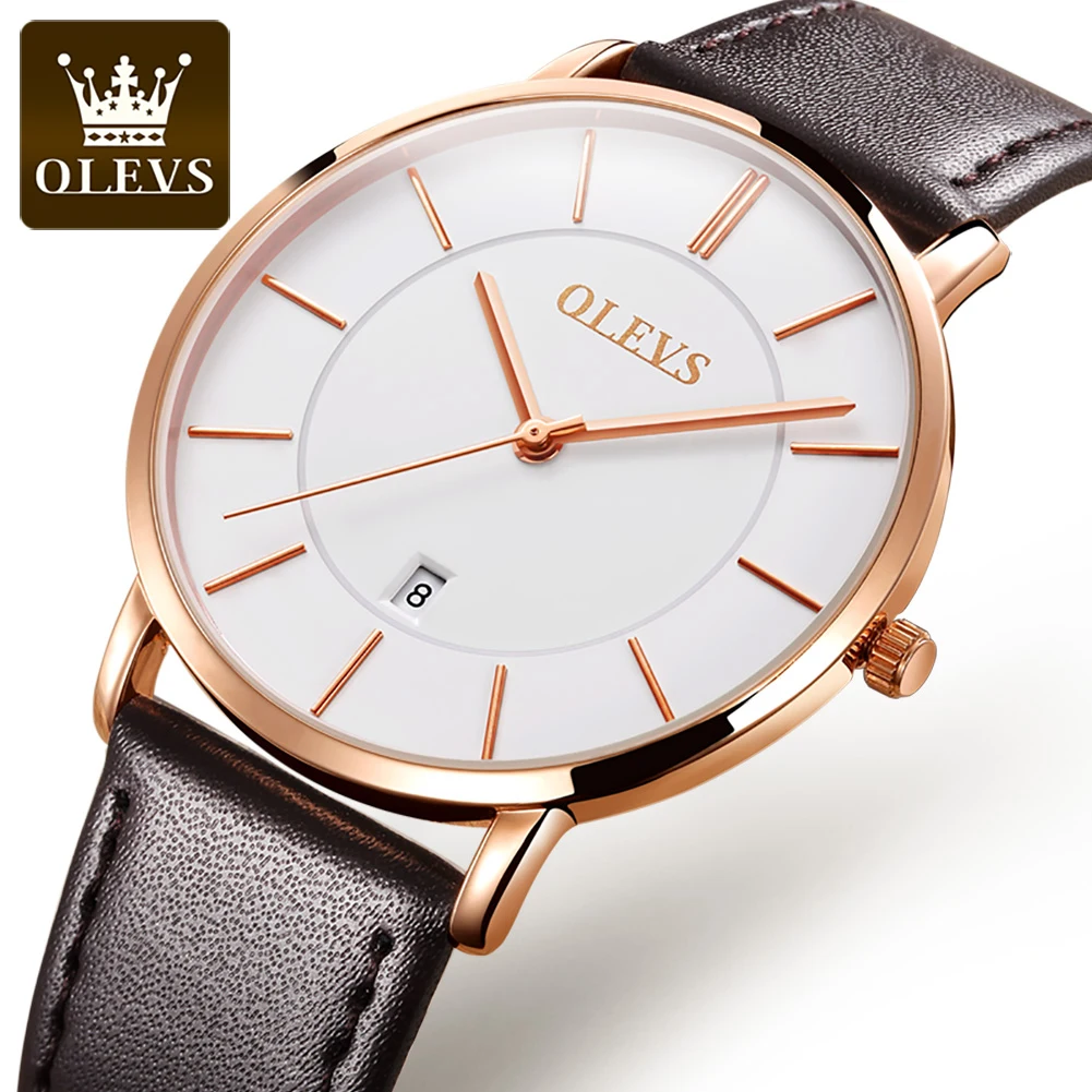 

OLEVS 5869 Quartz Watch for Men Japan Movement Ultra Thin 6.5mm Minimalist Date Bussiness Watch Leather Strap Men's Watch