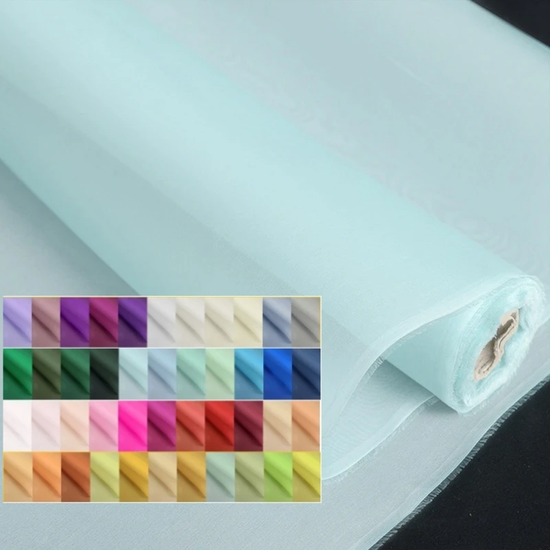

Pure Silk Organza Fabric Brand Fashion Design Spring Summer Thin for Dress Shirt Cloth by the Meter Diy Sewing Material Organic