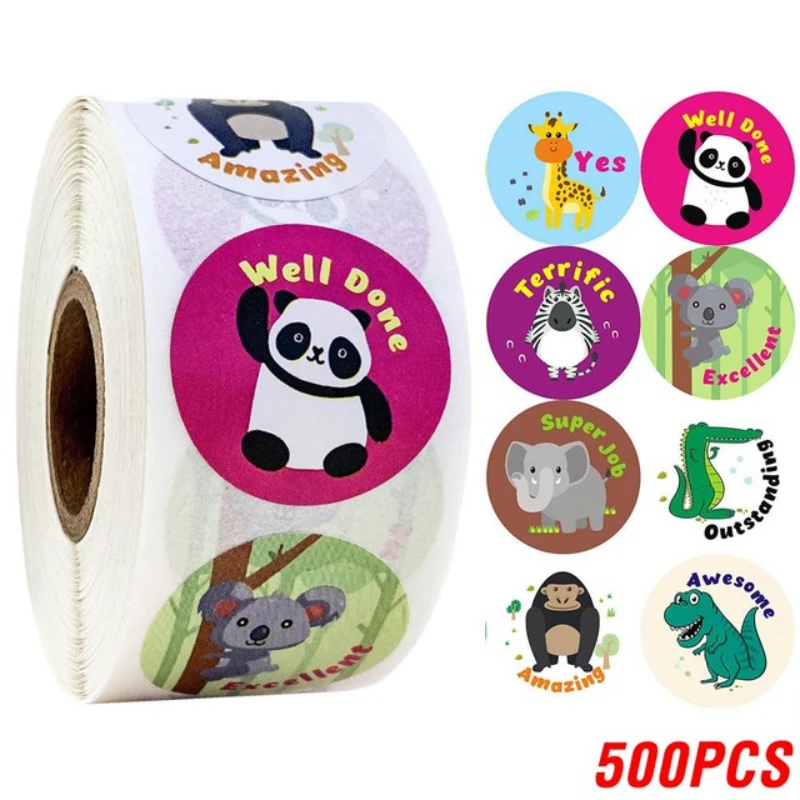 

100/300/500pcs Spanish Reward Stickers Encouragement Sticker Roll For Kids Motivational Stickers With Cute Animals For Students