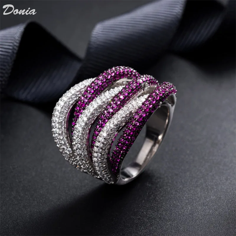 

Donia jewelry Fashion new copper micro inlaid AAA zircon ring jewelry new luxury gorgeous gorgeous line geometry ring