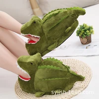 cartoon crocodile lovers home slipper 2022 winter man women warm cotton shoes indoor household plush floor slippers cover heel