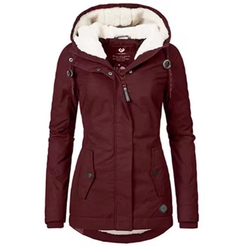 Ladies Jacket Fleece Winter Jacket Ladies Cotton Casual Snow Wear Fur Jacket Hooded Motorcycle Women
