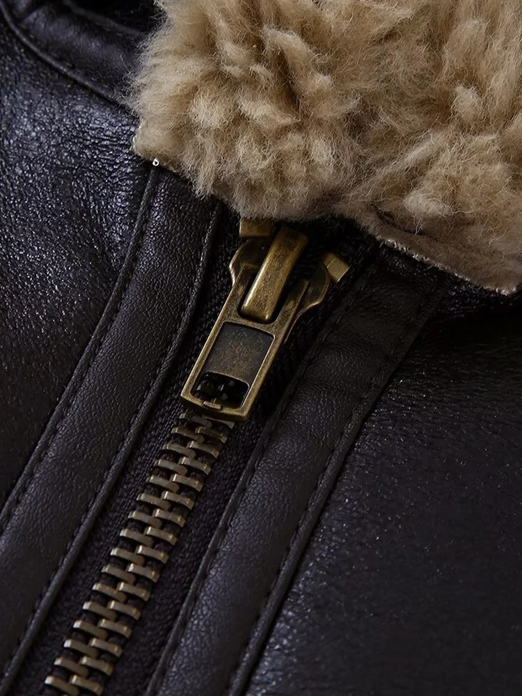 2022 Women's Pu Coat Winter Thick Warm Coat Faux Leather Vintage Jacket Cropper Ladies Streetwear Outwear Pockets Outwear Tops