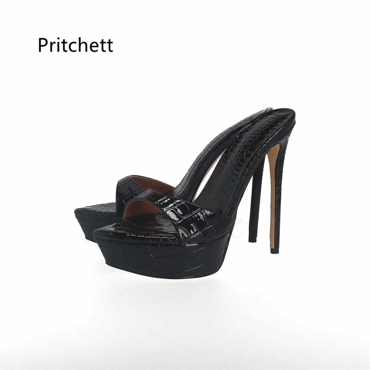 Patent Leather Super High Heels Black Sexy Sandals Slippers for Women Summer Shoes Open Toe Platform Stiletto Nightclub Shoes