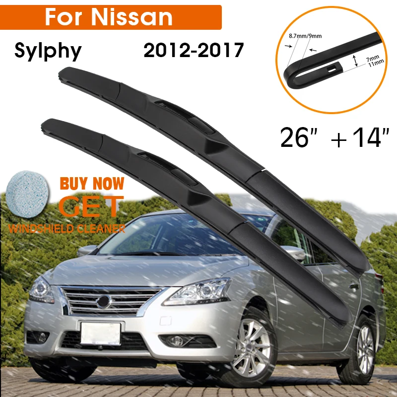 

Car Wiper Blade For Nissan Sylphy 2012-2017 Windshield Rubber Silicon Refill Front Window Wiper 26"+14" LHD RHD Auto Accessories