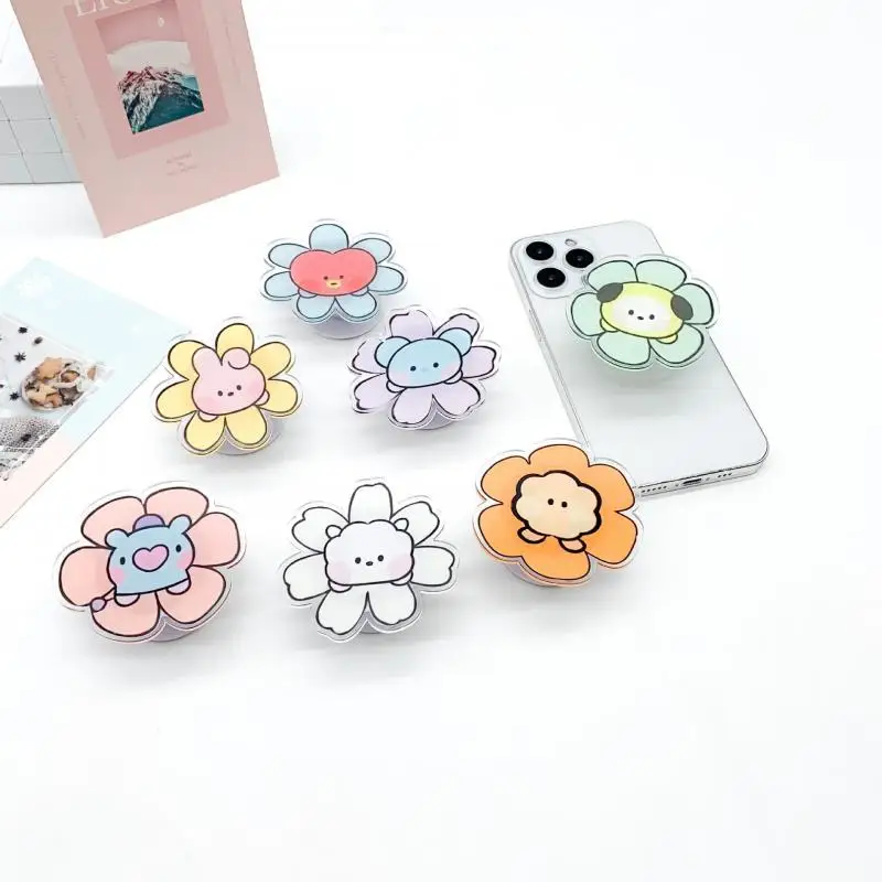 Kawaii Line Friends Bt21 Anime Hobby Tata Chimmy Cooky Acrylic Mobile Phone Airbag Bracket Rotatable Decompression Bracket