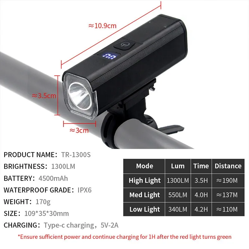 ZK30 Bike Light 1300Lumen 4500mAh Bicycle Headlight Flashlight Handlebar USB Charging MTB Road Cycling Highligh images - 6