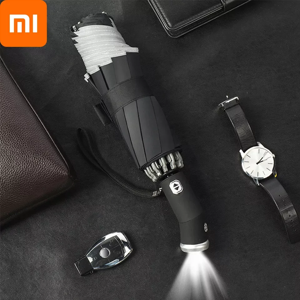 

NEW LED Flashlight Umbrella Reflective Stripe Reverse Automatic Umbrellas For Rain Sun Large Heat Insulation Parasol