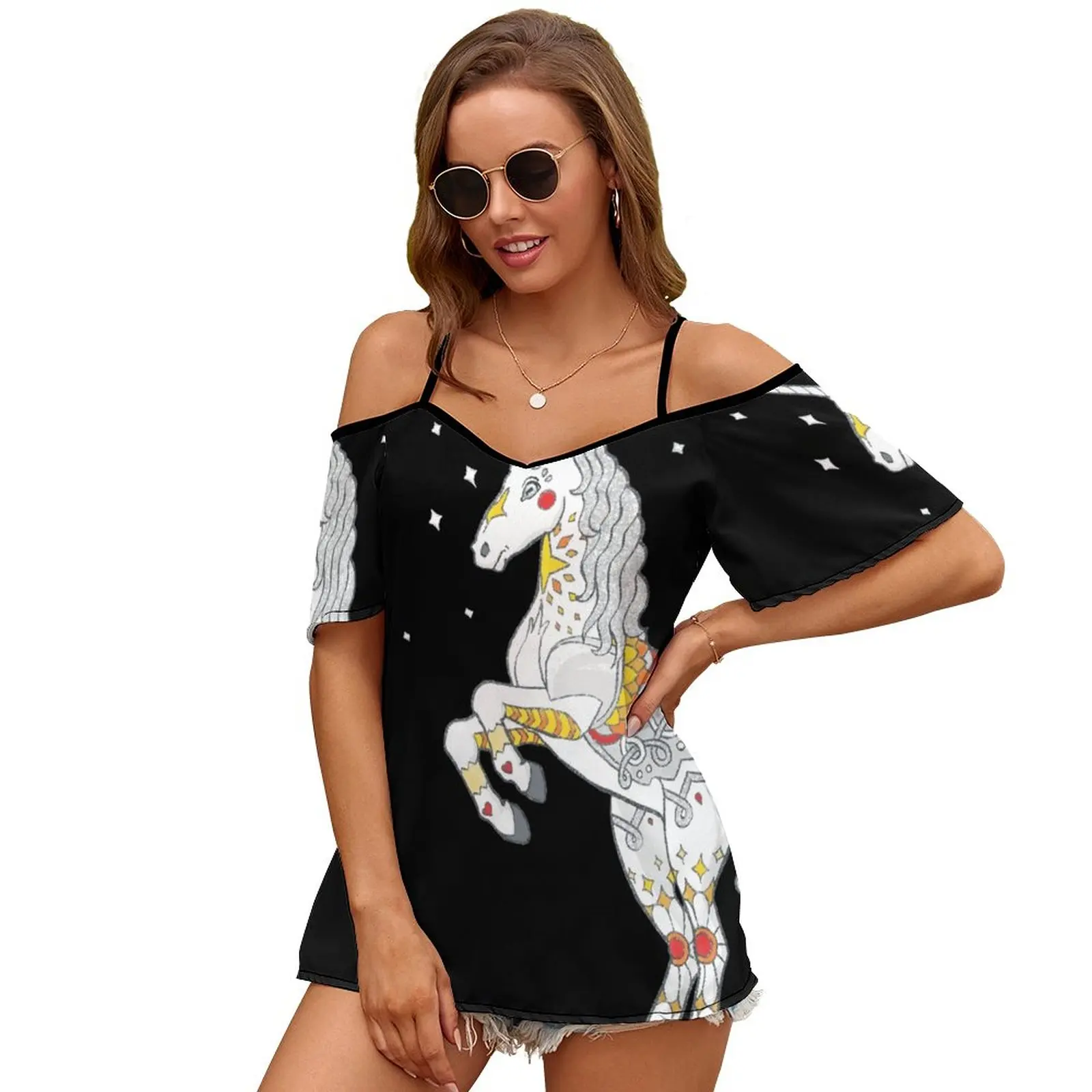 Женская футболка с круглым вырезом и единорогом Мандала повседневные топы