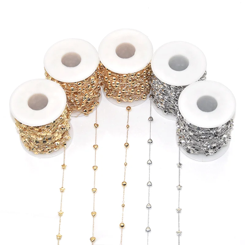 

1Meter Golden Plated Brass Chains CCB Heart Star Beads Cable Chain For DIY Bracelets Necklace Jewelry Making Accessories