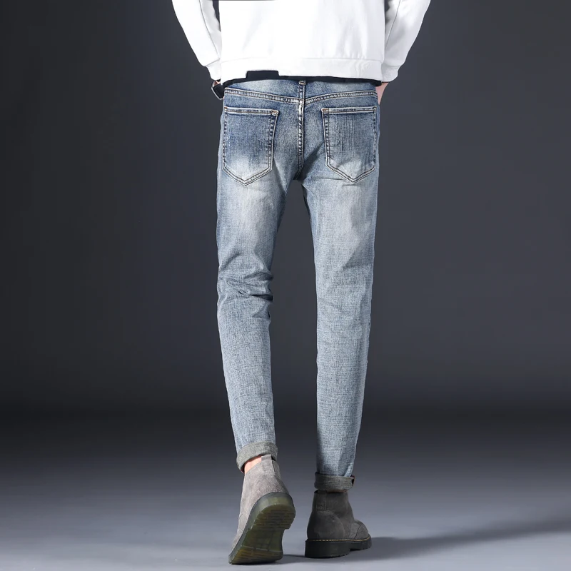 European and American Men's Perforated Jeans Trend Brand Slim Fit Ripped Jeans Motorcycle Pants Men's Skinny Jeans