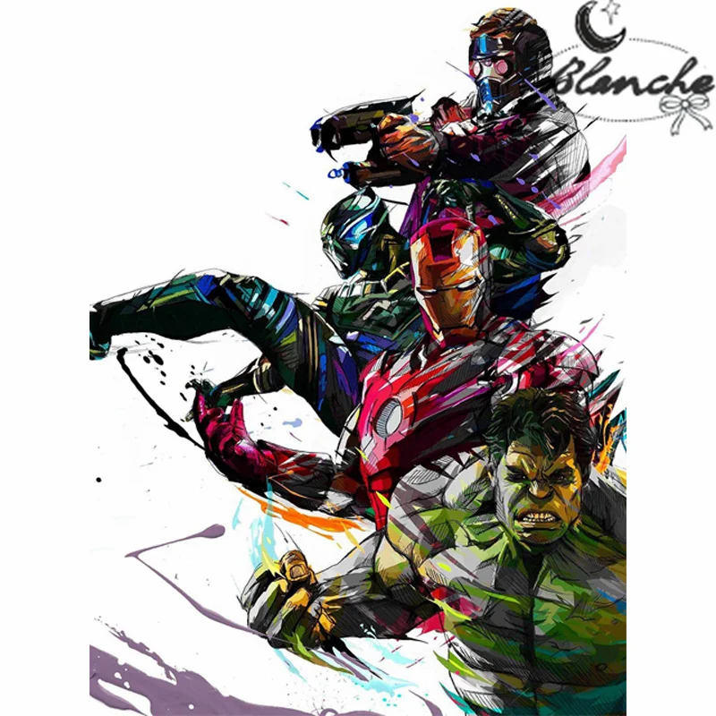 

Marvel Super Heroes Diamond Painting Embroidery White Background Full Mosaic Rhinestones Cross Stitch Living Room Home Decor