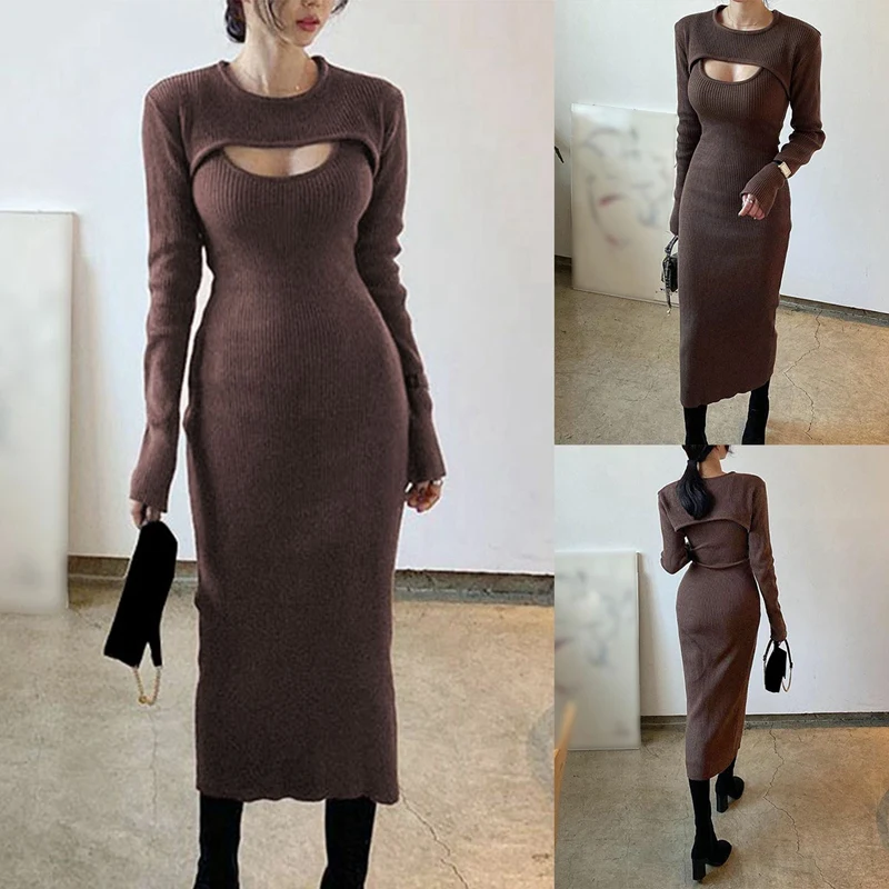 

Женское облегающее платье с длинным рукавом, с вырезами