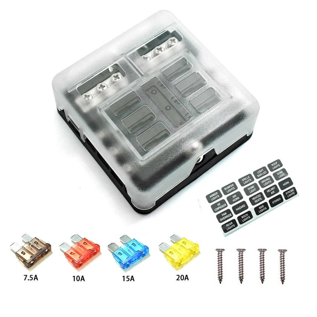 

6/12-Way Fuse Box Independent positive and negative poles Multiway fuse holder with Led indicator light