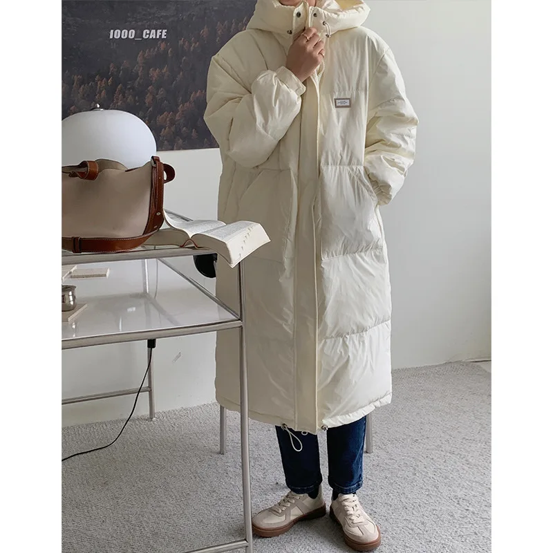 Down Jacket Womens Medium and Long Winter Hooded Loose Warm and Windproof Down Thick Coat for Women
