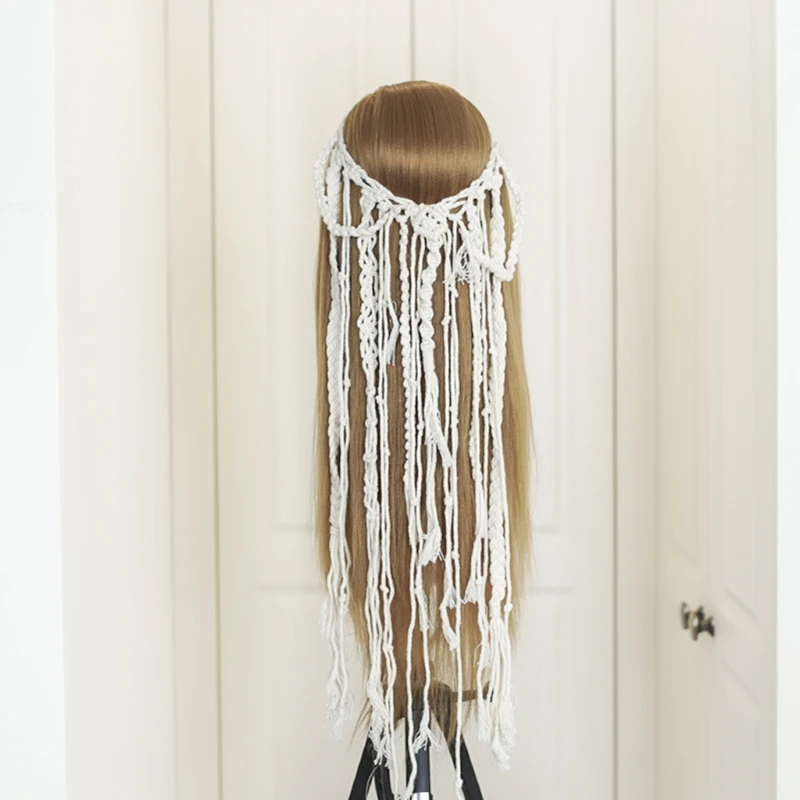 

Handwoven Macrame Cotton Headband Wedding Boho Headpiece Tiara Headdress Bridal