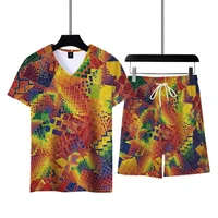 summer mens clothing v neck oversized t shirt 3d printing mens sets sweatpants male short sleeve shorts retro mens tracksuit