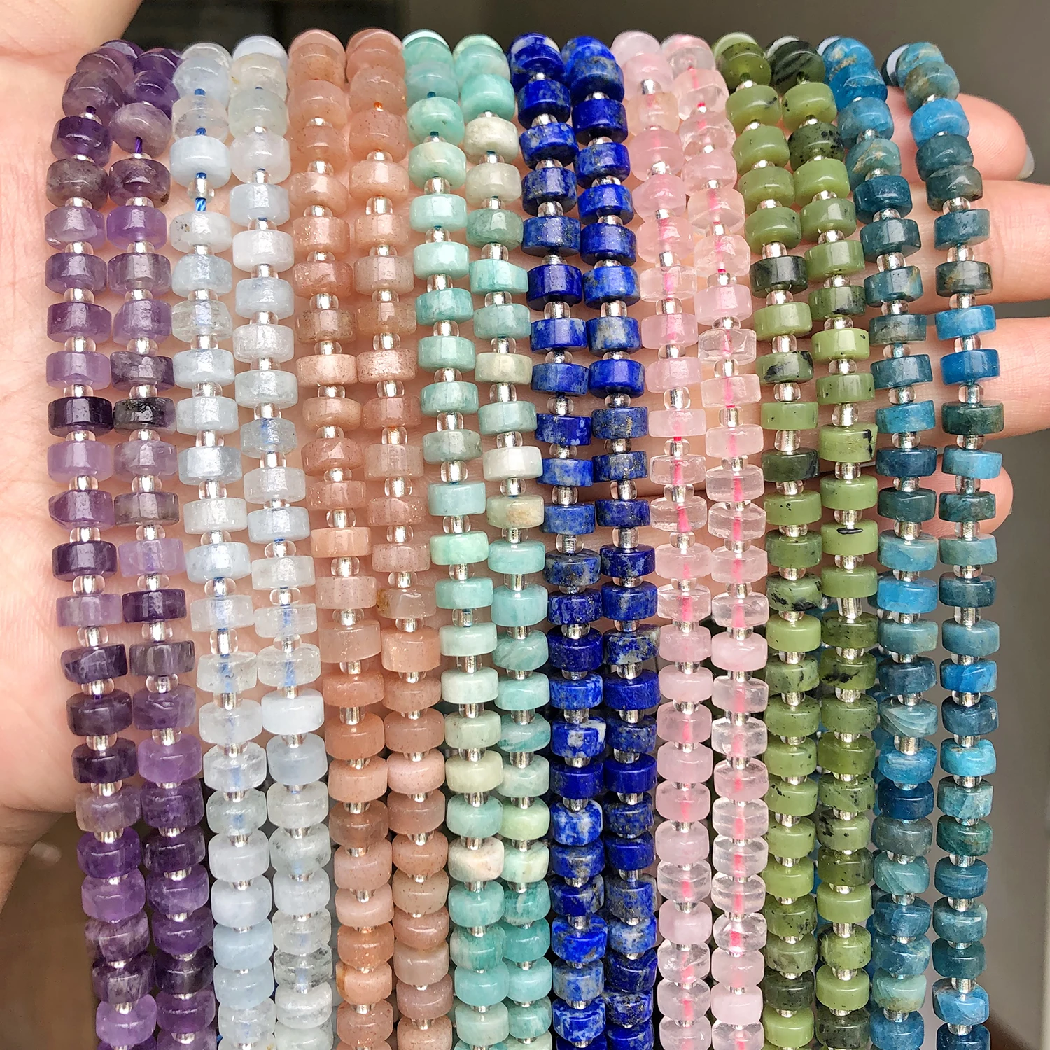 

Natural Stone Beads Apatite Lapis Lazuli Quartz Jade Loose Rondelle Disc Beads for Jewelry Making DIY Handmade Bracelets 7.5inch