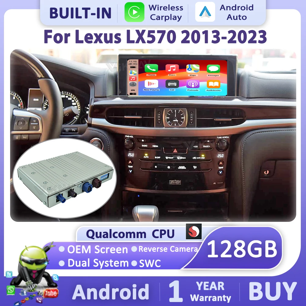 Фото Android-бокс для Lexus LX570 2013-2023: Беспроводной CarPlay декодер, Android Auto, GPS-навигация, обновление оригинального экрана, медиаплеер №1
