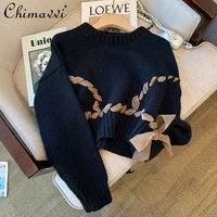 retro sweater for women 2022 spring clothes new fashion japanese style lazy and loose short knitted pullover top all matching
