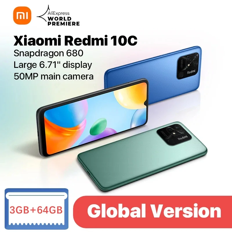 Смартфон Xiaomi Redmi 10C телефон с экраном 680 дюйма процессор Snapdragon 128 память 3 Гб/64 ГБ/4