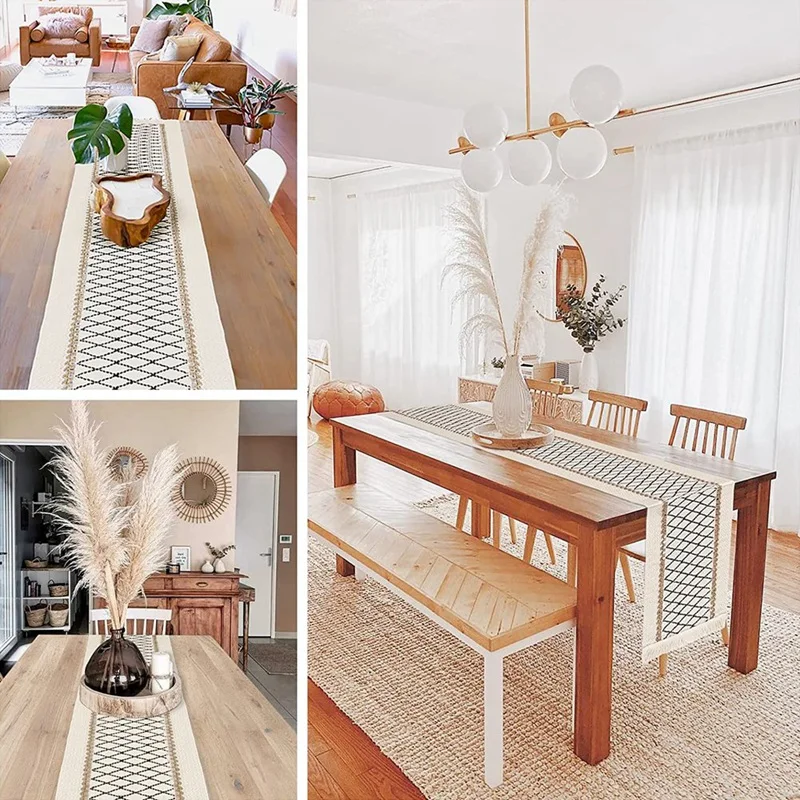 Богемная дорожка для обеденного стола — натуральная из джутовой мешковины