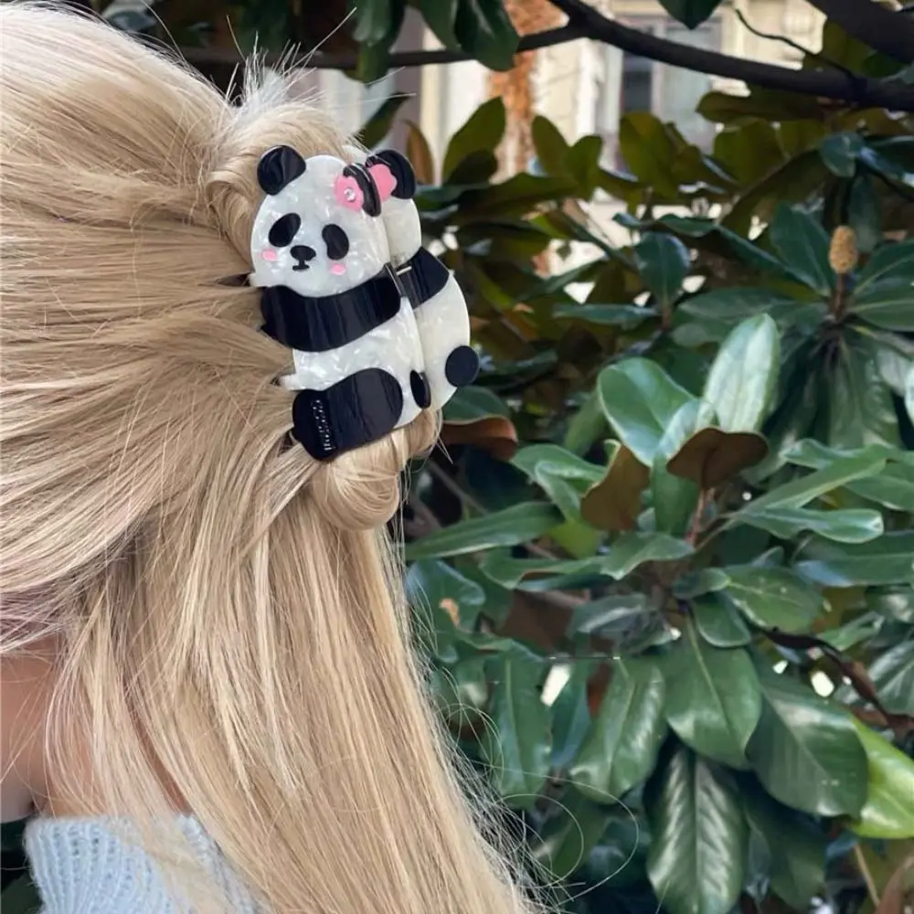 

Flower Panda Hair Claw Elegant Cartoon Korean Style Acetate Hair Clip Mid Size Ponytail Holder Animal Shark Clip Daily