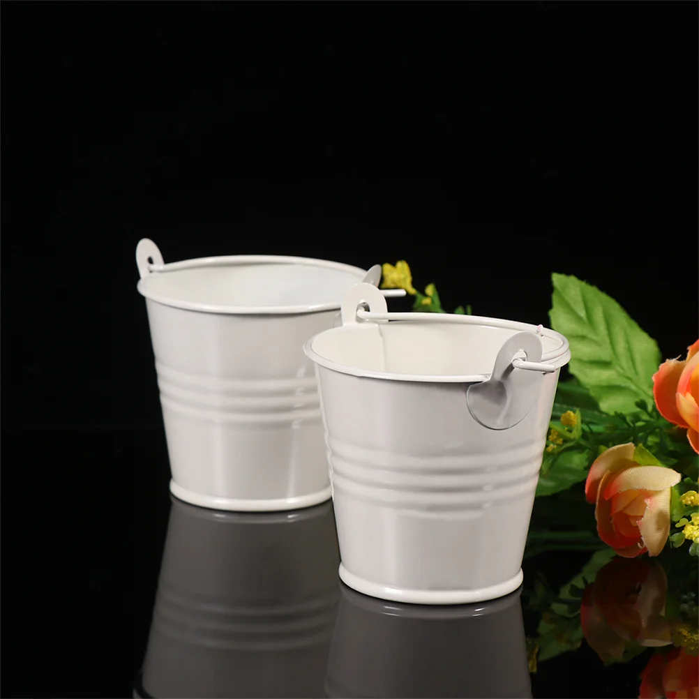 

12Pcs Small Metal Buckets Round Flower Pot Basket for Small and Candy Snack and Home Party Decoration Garden Planters White