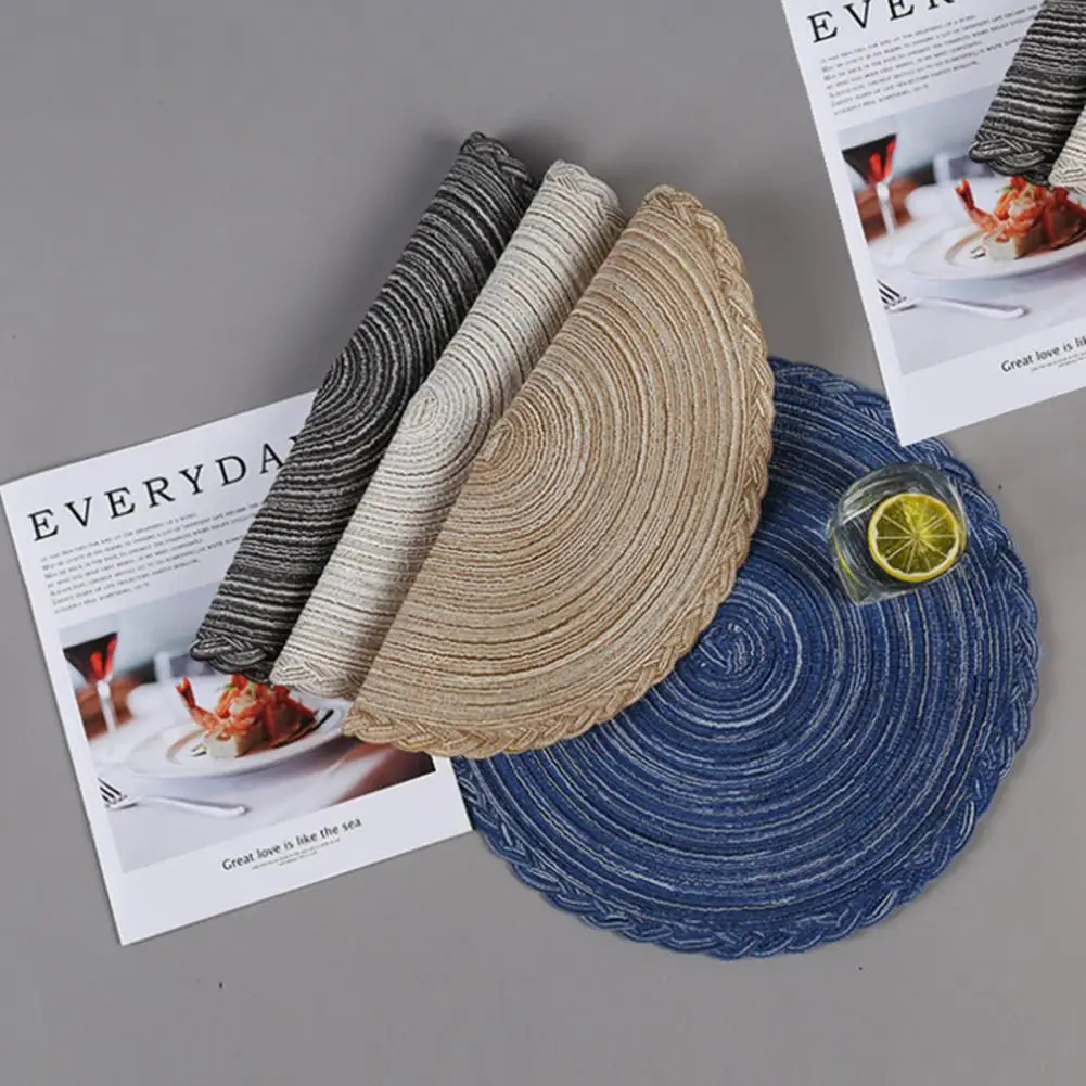 

Table Placemat Canvas Round Shape Braided Heat-resistant Tableware Pot Holder Mat Cup Coaster Table Decoration