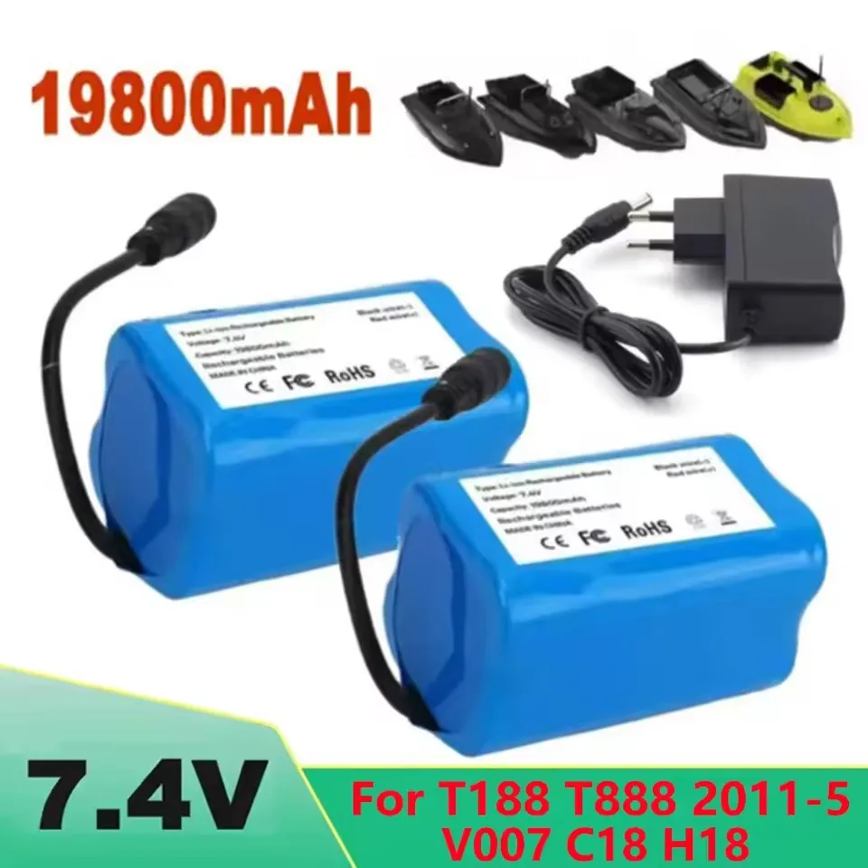 Фото НОВЫЙ аккумулятор 7.4V 19800mAh, совместимый с V020 V900 2011-5 V007 C18 H18 V18 D18B FX88, для радиоуправляемых прикормочных корабликов. №1