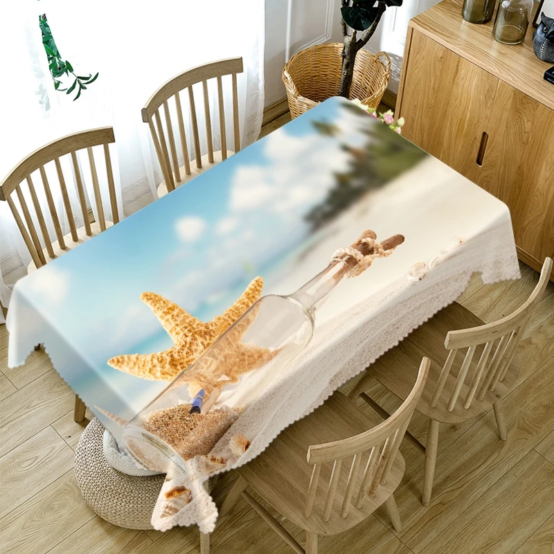 

3D Conch Shell Seascape Pattern Resort Beach Tablecloth Rectangular Table Cloth for Wedding Decoration Picnic Party Mantel Mesa