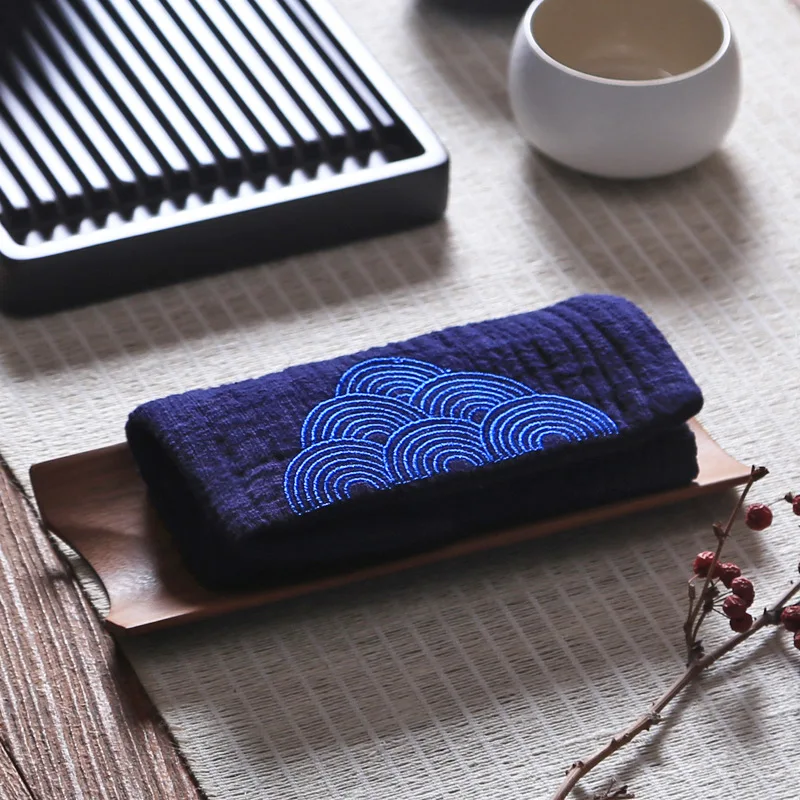 

Embroidered Linen Tea Towel Japanese Fabric Thickened Water Absorbent Tea Cloth Zen Kung Fu Tea Set Towel Cloth