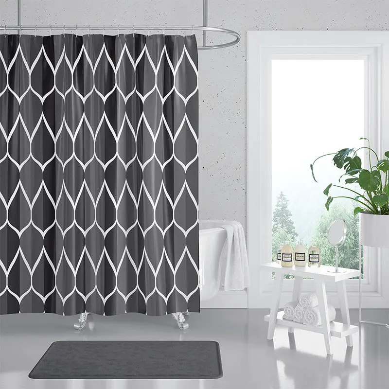 

Modern Geometry Printed Shower Curtain Waterproof Fabric Bathroom Curtain Shower Screen with Plastic Hooks Bathroom Decoration