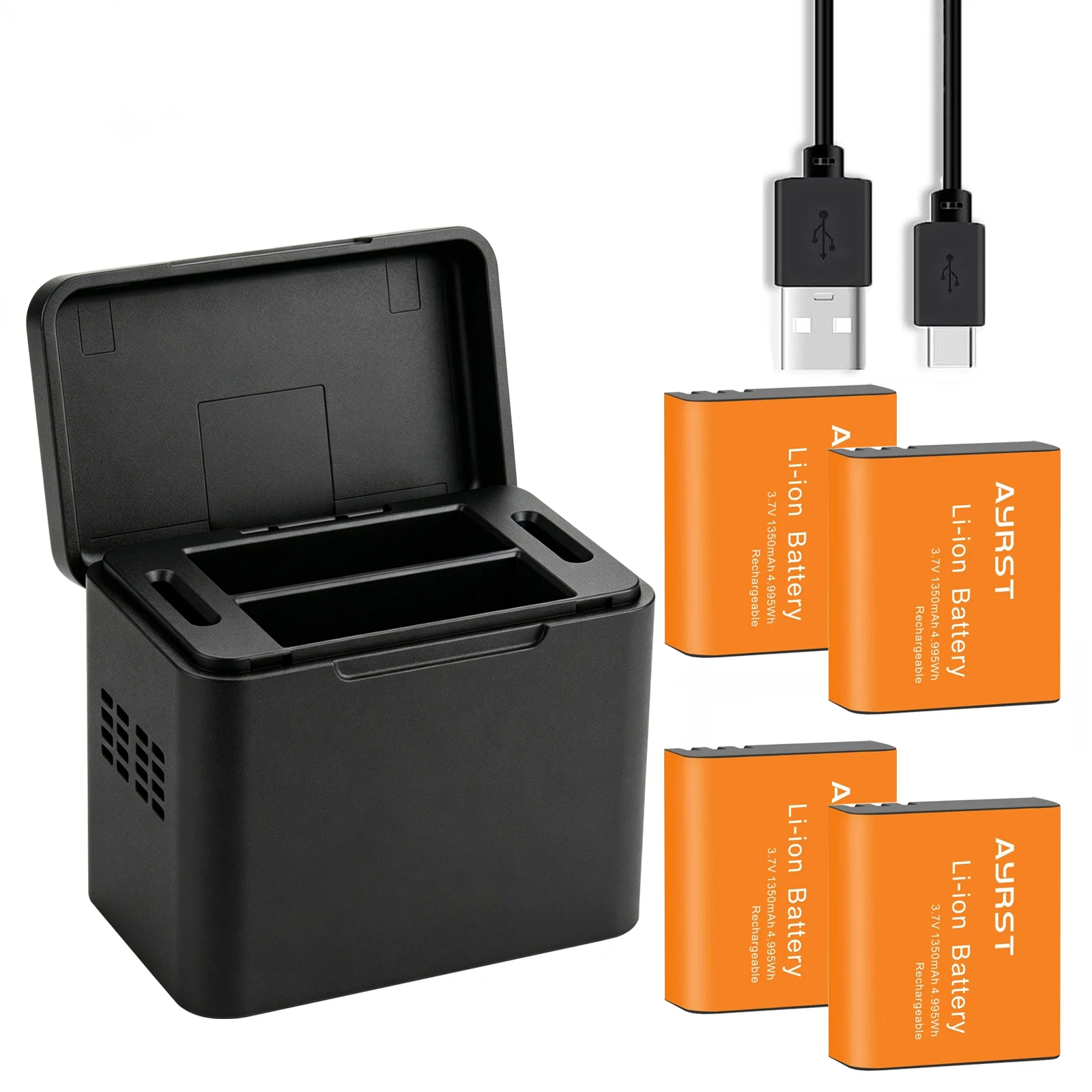 Фото Сменный аккумулятор PG1050 емкостью 1350 мАч + зарядный чехол USB-C для AKASO/Campark APEMAN/DBPOWER/NEXGADGET/WiMiUS/Lightdow/EKEN №1