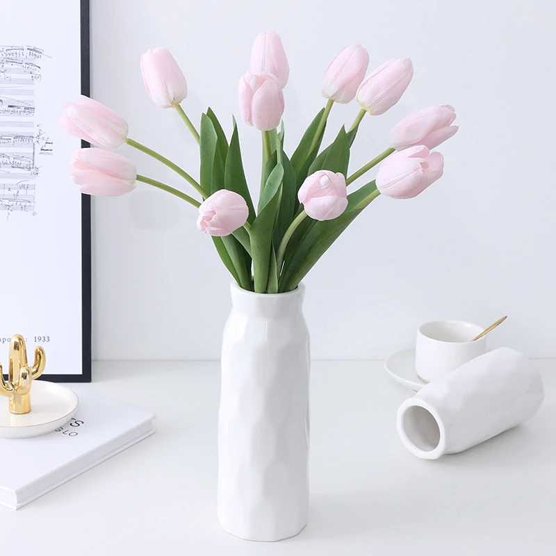 Artificial green plants flowers Bonsai White Orange tulips false blossom Aisakura, Aiju