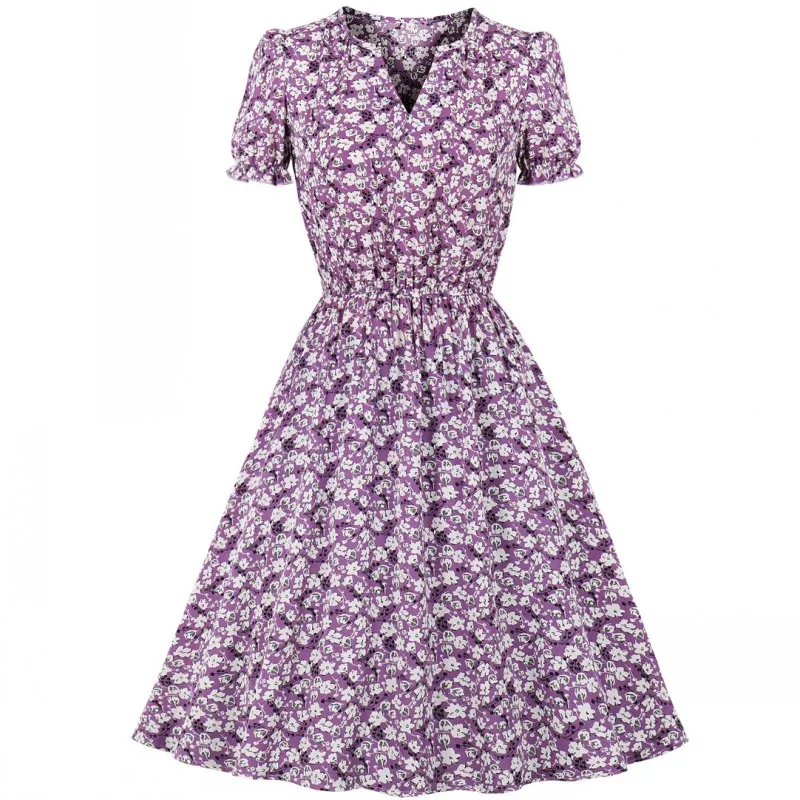 

Women Summer Pin Up Swing Dress Floral Print Retro Vintage 1950s 60s Casual Party Office Robe Rockabilly Dresses Vestido Mujer